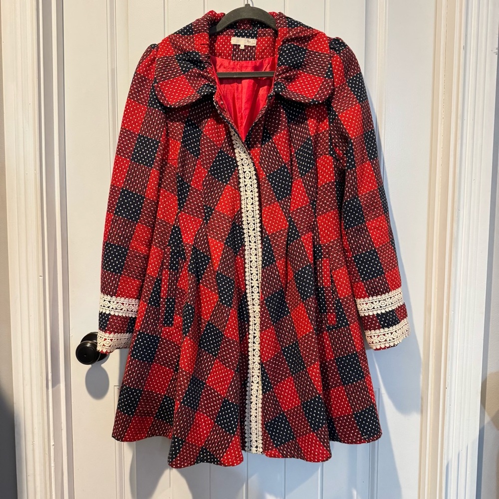 Ryu Red and Black Checkered Pea Coat